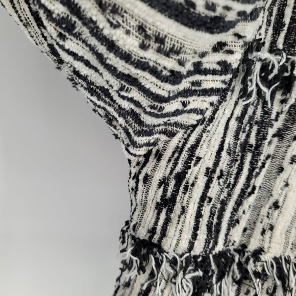 Silver stream womens small black white stripe dot tweed fringe button up jacket - Picture 3 of 11